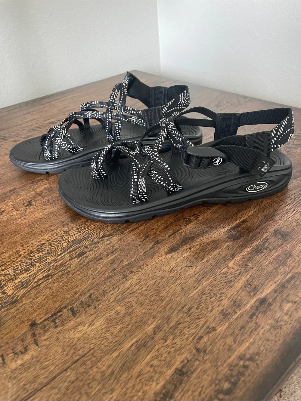 Chaco Black and White Patterned Strappy Women's Sandals